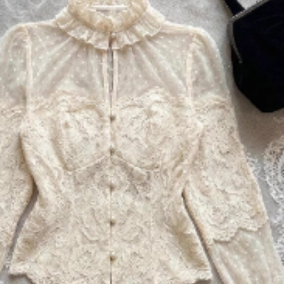 Original Apricot Elegant Lace Long Sleeve Shirt For Women - Picture 3 of 3